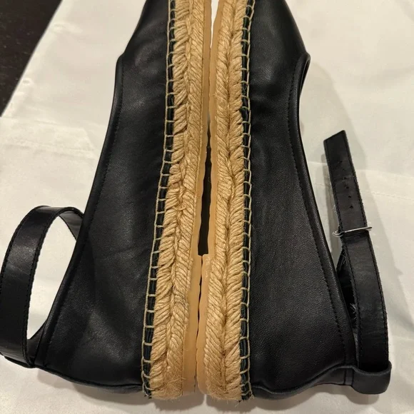 Free People Mason Espadrille Ballet Flats Black Leather Ankle Strap Size US 8.5 - Picture 3 of 10